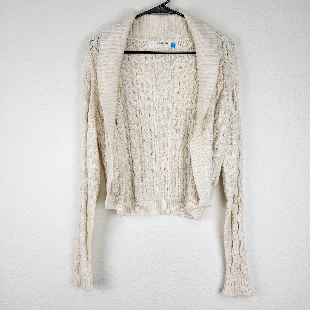 Anthropologie Sparrow Open Cable Knit Merino Wool Cream Cardigan Large